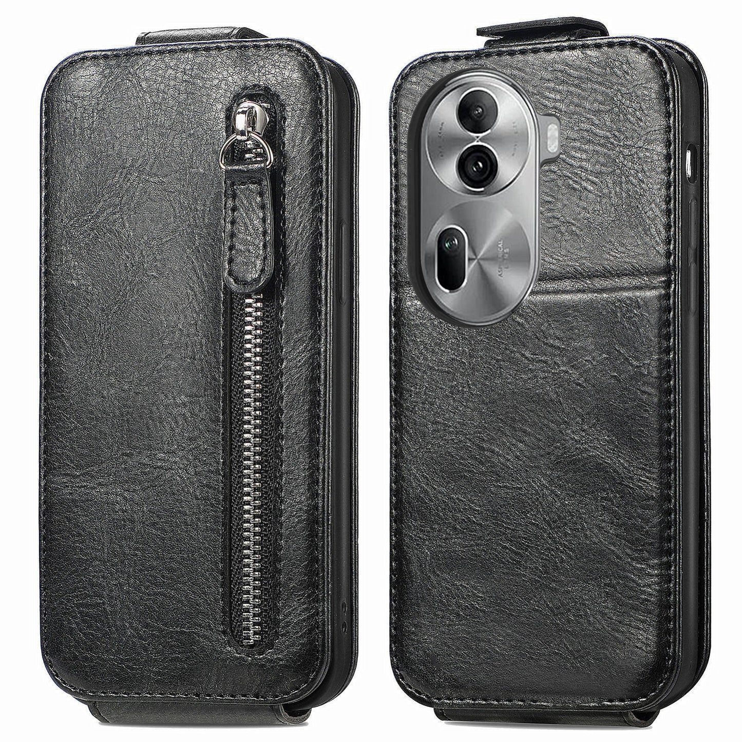OPPO Reno11 Pro EU Zipper Wallet Case - Vertical Flip Leather Phone Cover with Multiple Card Slots and Stand