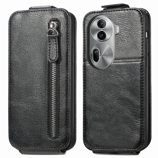 OPPO Reno11 Pro EU Zipper Wallet Case - Vertical Flip Leather Phone Cover with Multiple Card Slots and Stand