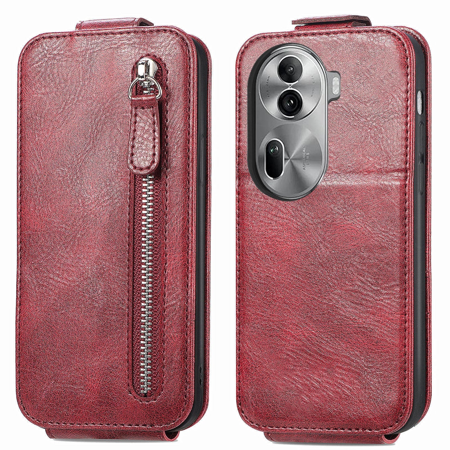 OPPO Reno11 Pro EU Zipper Wallet Case - Vertical Flip Leather Phone Cover with Multiple Card Slots and Stand
