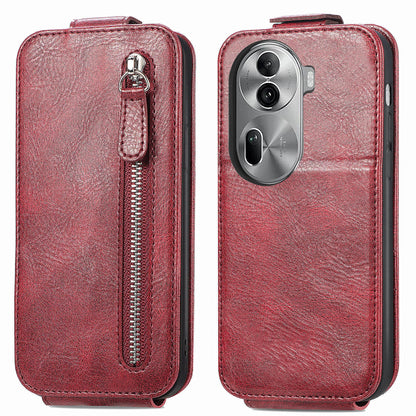 OPPO Reno11 Pro EU Zipper Wallet Case - Vertical Flip Leather Phone Cover with Multiple Card Slots and Stand