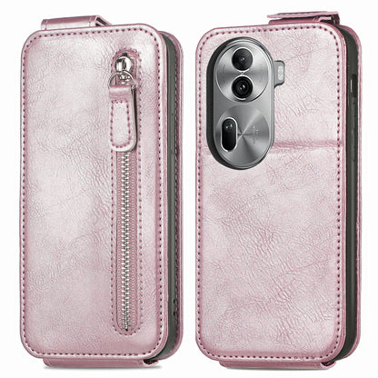 OPPO Reno11 Pro EU Zipper Wallet Case - Vertical Flip Leather Phone Cover with Multiple Card Slots and Stand
