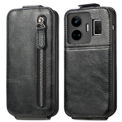 Realme GT Neo 5 Zipper Wallet Case - Vertical Flip Leather Phone Cover with Multiple Card Slots and Stand