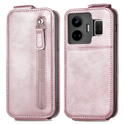 Realme GT Neo 5 Zipper Wallet Case - Vertical Flip Leather Phone Cover with Multiple Card Slots and Stand