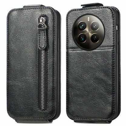 Realme 12 Pro+ Zipper Wallet Case - Vertical Flip Leather Phone Cover with Multiple Card Slots and Stand