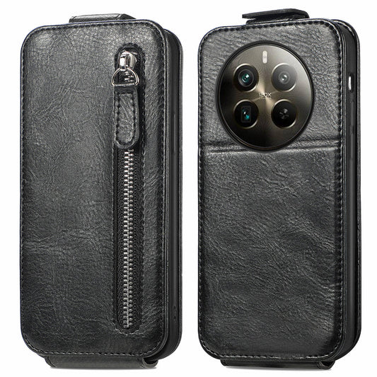 Realme 12 Pro+ Zipper Wallet Case - Vertical Flip Leather Phone Cover with Multiple Card Slots and Stand
