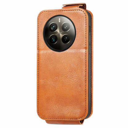Realme 12 Pro+ Zipper Wallet Case - Vertical Flip Leather Phone Cover with Multiple Card Slots and Stand