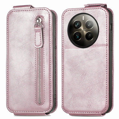 Realme 12 Pro+ Zipper Wallet Case - Vertical Flip Leather Phone Cover with Multiple Card Slots and Stand
