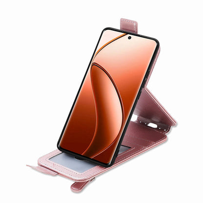 Realme 12 Pro+ Zipper Wallet Case - Vertical Flip Leather Phone Cover with Multiple Card Slots and Stand