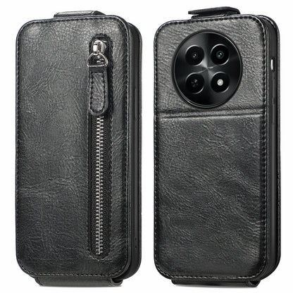 Realme 12 Zipper Wallet Case - Vertical Flip Leather Phone Cover with Multiple Card Slots and Stand