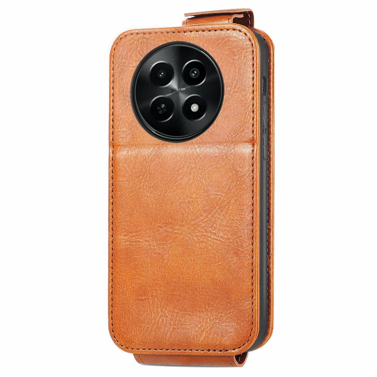 Realme 12 Zipper Wallet Case - Vertical Flip Leather Phone Cover with Multiple Card Slots and Stand