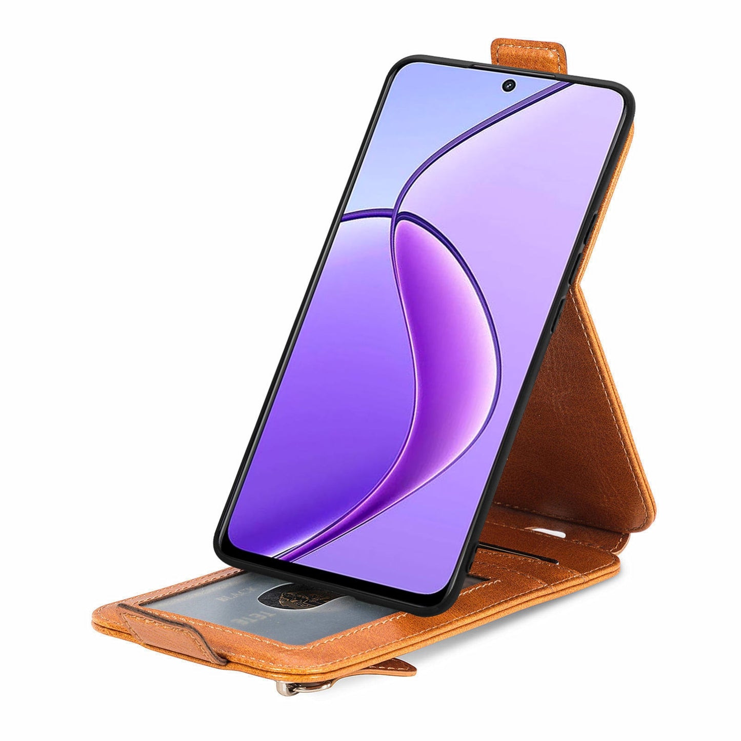 Realme 12 Zipper Wallet Case - Vertical Flip Leather Phone Cover with Multiple Card Slots and Stand
