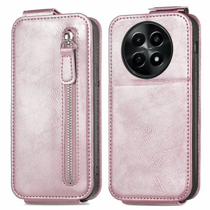 Realme 12 Zipper Wallet Case - Vertical Flip Leather Phone Cover with Multiple Card Slots and Stand