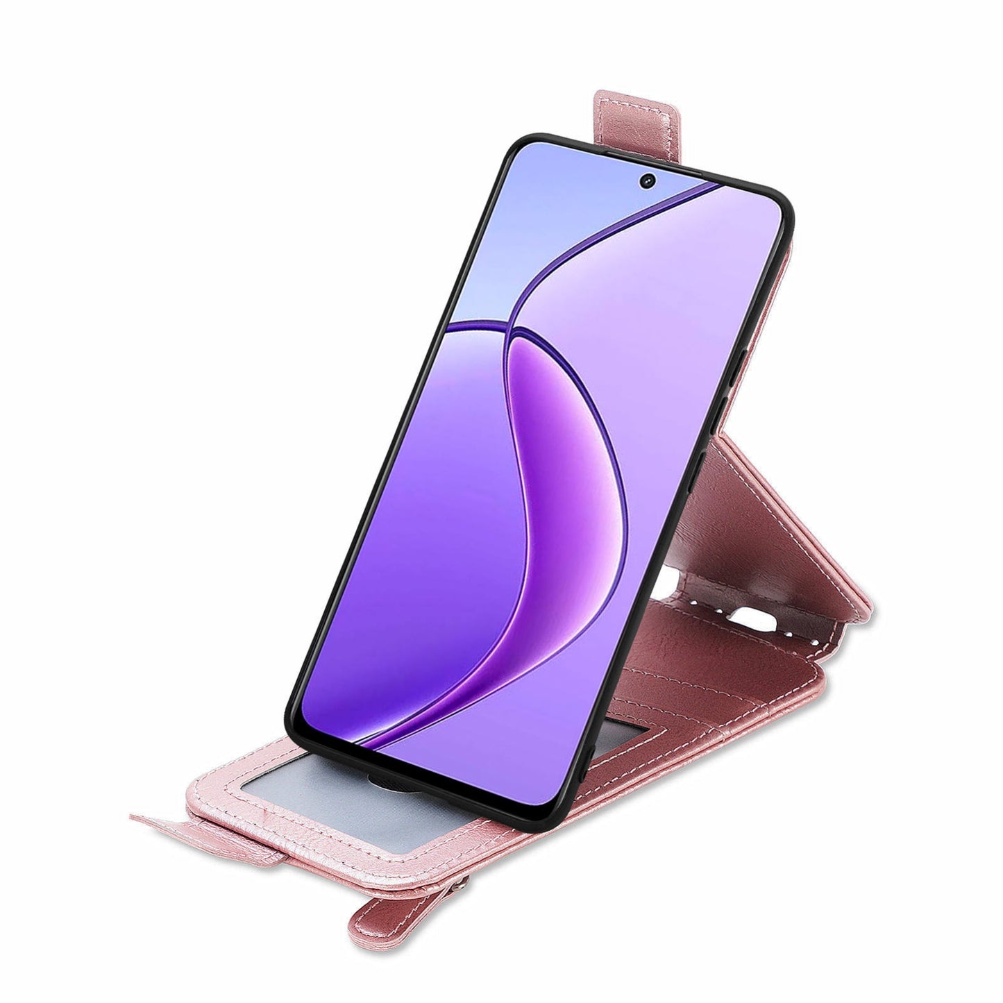 Realme 12 Zipper Wallet Case - Vertical Flip Leather Phone Cover with Multiple Card Slots and Stand