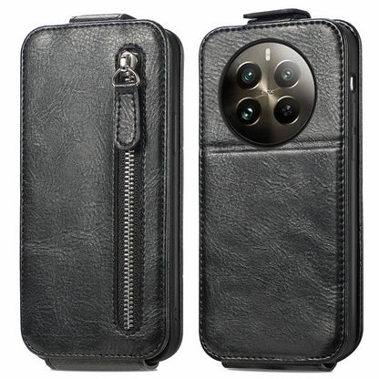 Realme 12+ Zipper Wallet Case - Vertical Flip Leather Phone Cover with Multiple Card Slots and Stand