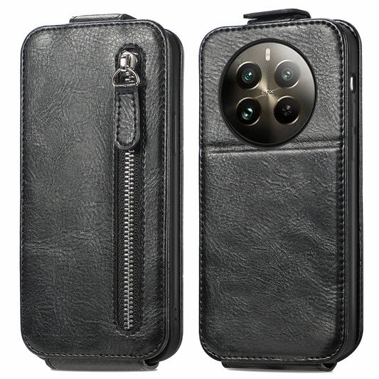 Realme 12+ Zipper Wallet Case - Vertical Flip Leather Phone Cover with Multiple Card Slots and Stand