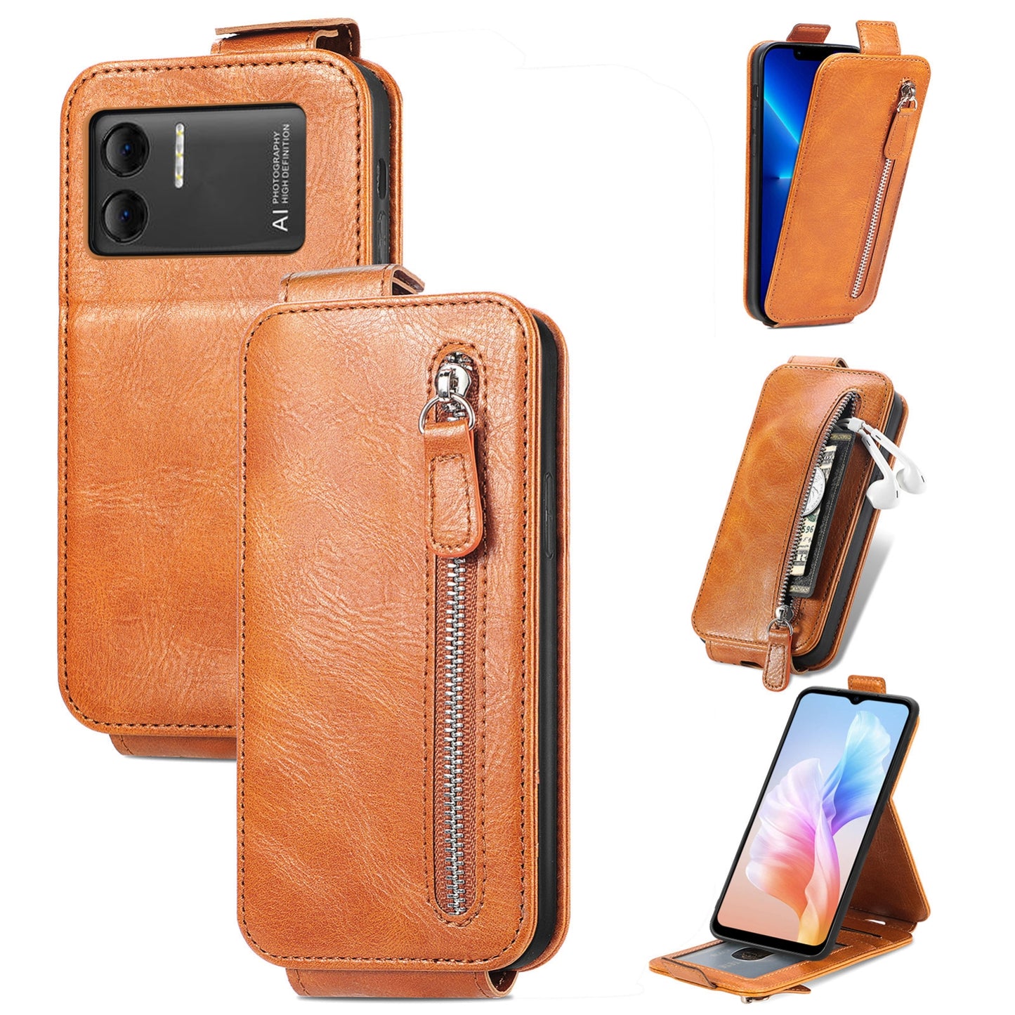 DOOGEE X98 Zipper Wallet Case - Vertical Flip Leather Phone Cover with Multiple Card Slots and Stand