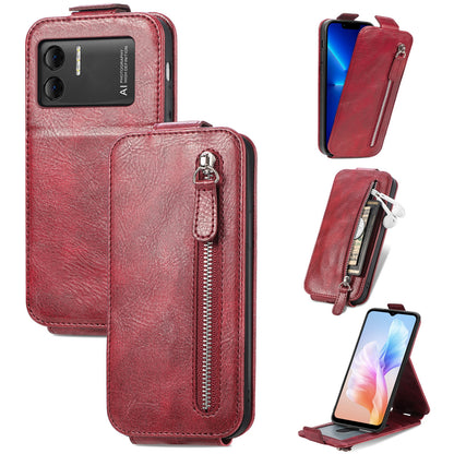 DOOGEE X98 Zipper Wallet Case - Vertical Flip Leather Phone Cover with Multiple Card Slots and Stand