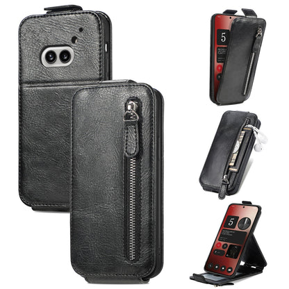 Nothing Phone 2a Zipper Wallet Case - Vertical Flip Leather Phone Cover with Multiple Card Slots and Stand