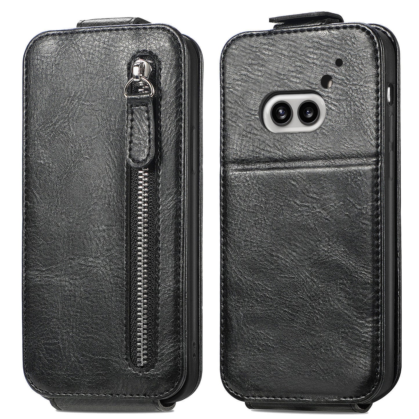 Nothing Phone 2a Zipper Wallet Case - Vertical Flip Leather Phone Cover with Multiple Card Slots and Stand