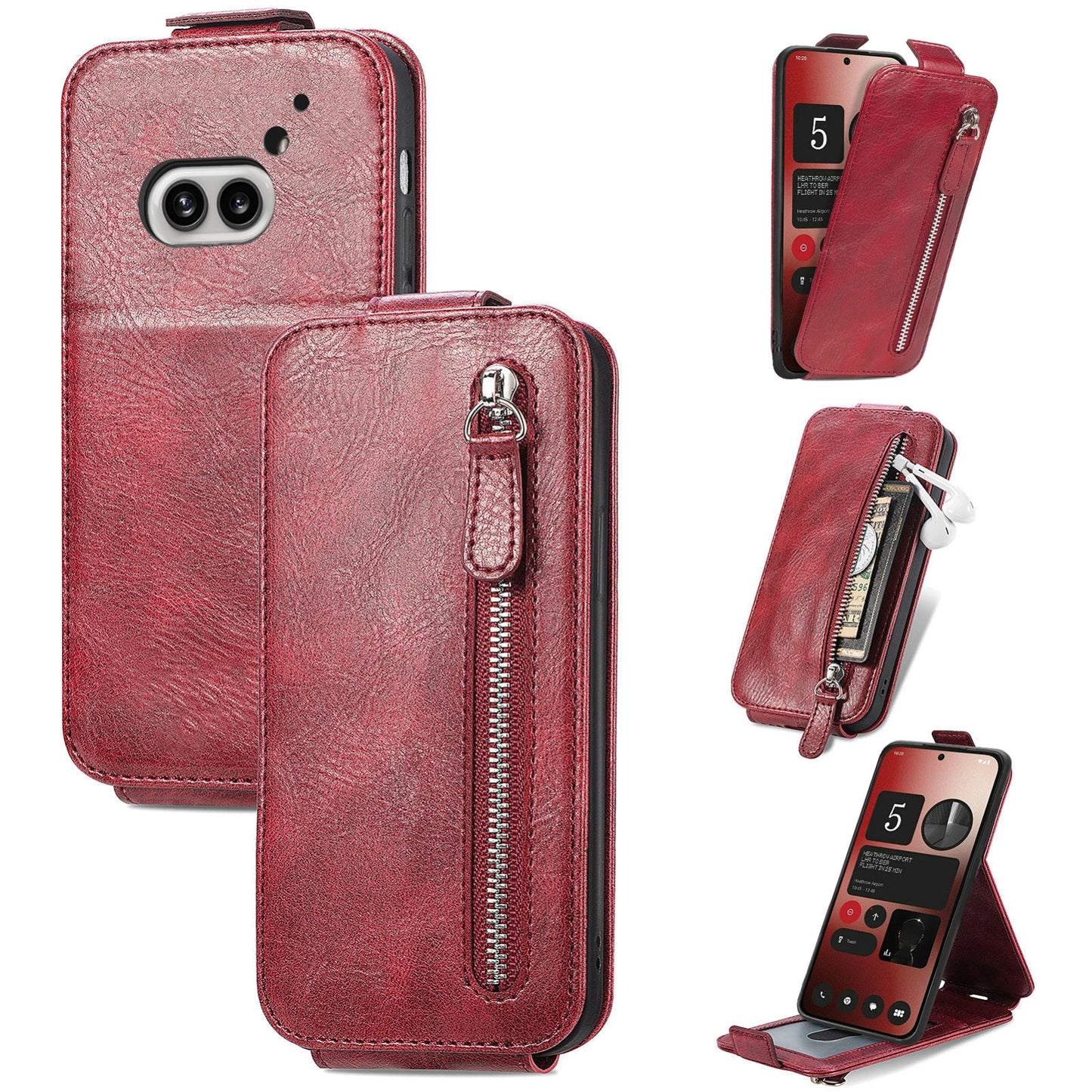 Nothing Phone 2a Zipper Wallet Case - Vertical Flip Leather Phone Cover with Multiple Card Slots and Stand