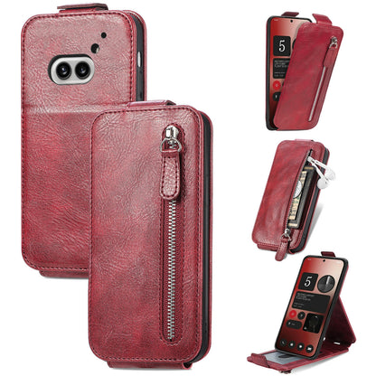 Nothing Phone 2a Zipper Wallet Case - Vertical Flip Leather Phone Cover with Multiple Card Slots and Stand