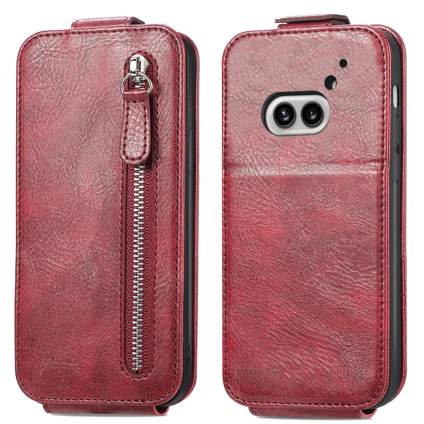 Nothing Phone 2a Zipper Wallet Case - Vertical Flip Leather Phone Cover with Multiple Card Slots and Stand