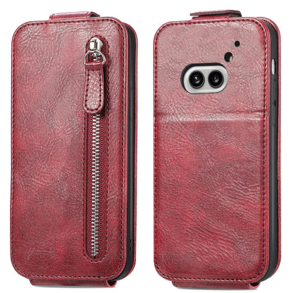 Nothing Phone 2a Zipper Wallet Case - Vertical Flip Leather Phone Cover with Multiple Card Slots and Stand