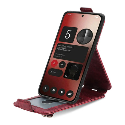 Nothing Phone 2a Zipper Wallet Case - Vertical Flip Leather Phone Cover with Multiple Card Slots and Stand