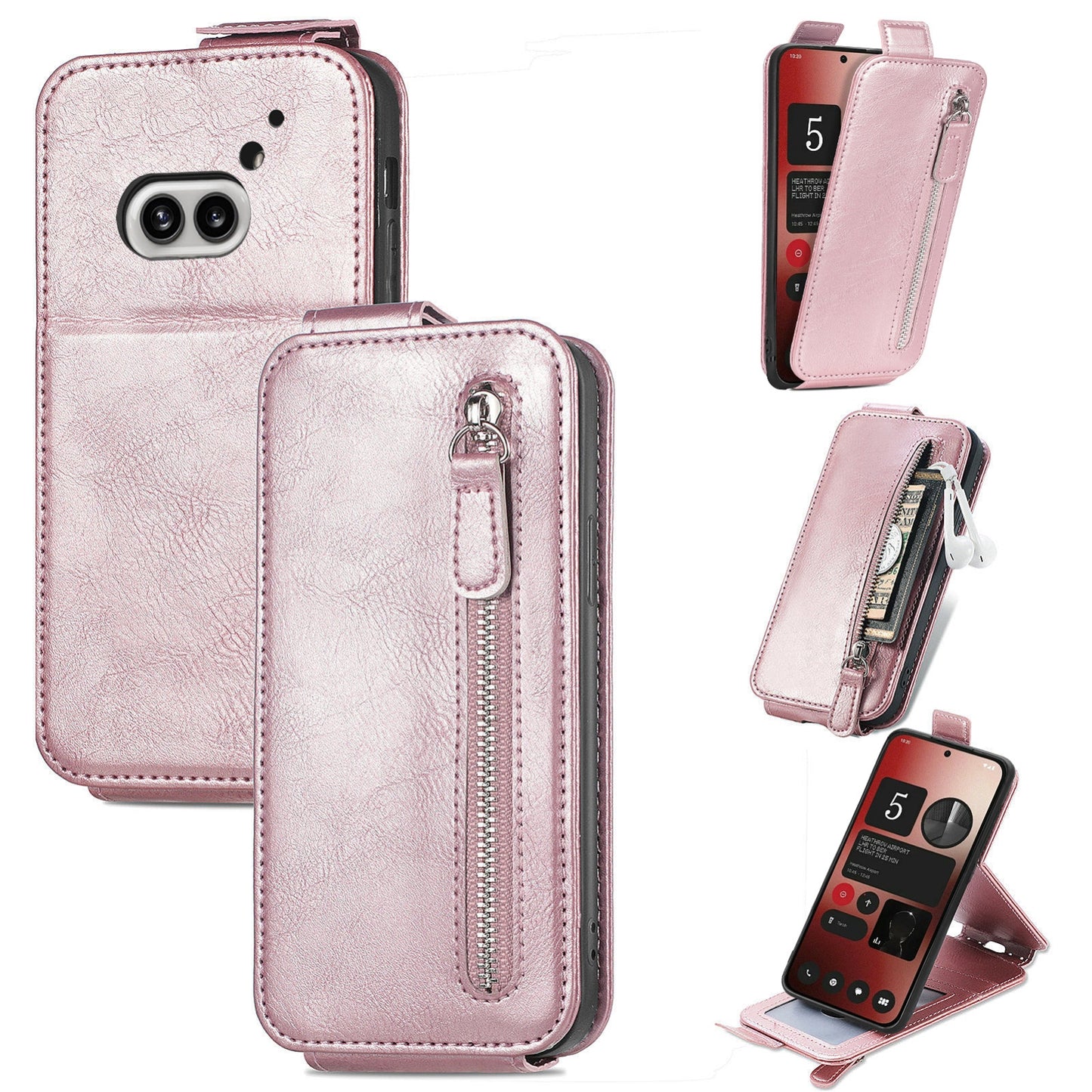 Nothing Phone 2a Zipper Wallet Case - Vertical Flip Leather Phone Cover with Multiple Card Slots and Stand