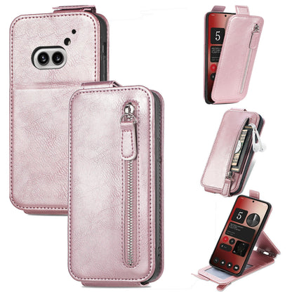 Nothing Phone 2a Zipper Wallet Case - Vertical Flip Leather Phone Cover with Multiple Card Slots and Stand
