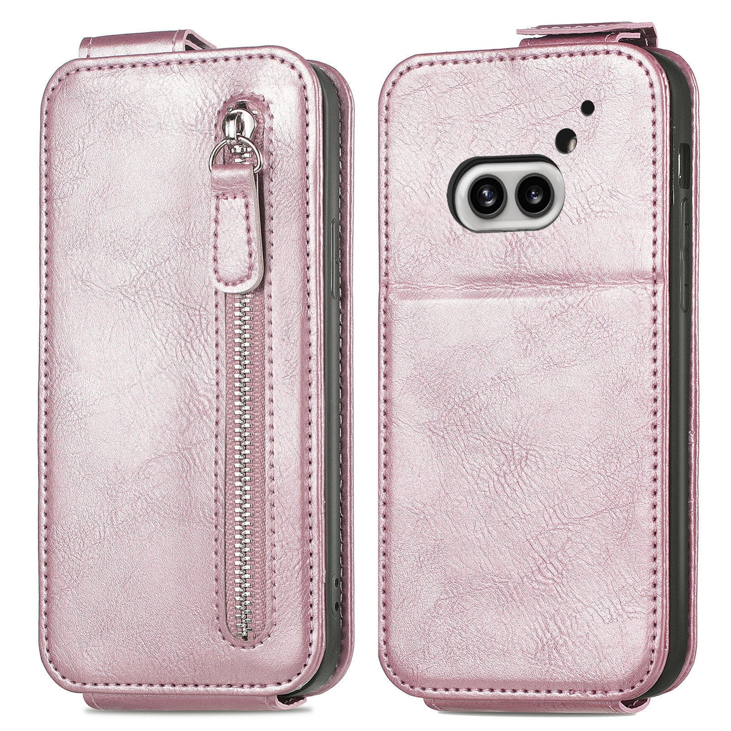 Nothing Phone 2a Zipper Wallet Case - Vertical Flip Leather Phone Cover with Multiple Card Slots and Stand
