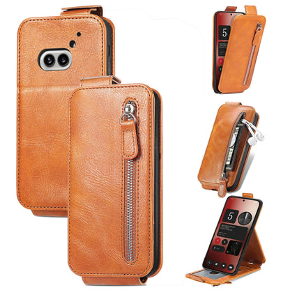 Nothing Phone 2a Zipper Wallet Case - Vertical Flip Leather Phone Cover with Multiple Card Slots and Stand
