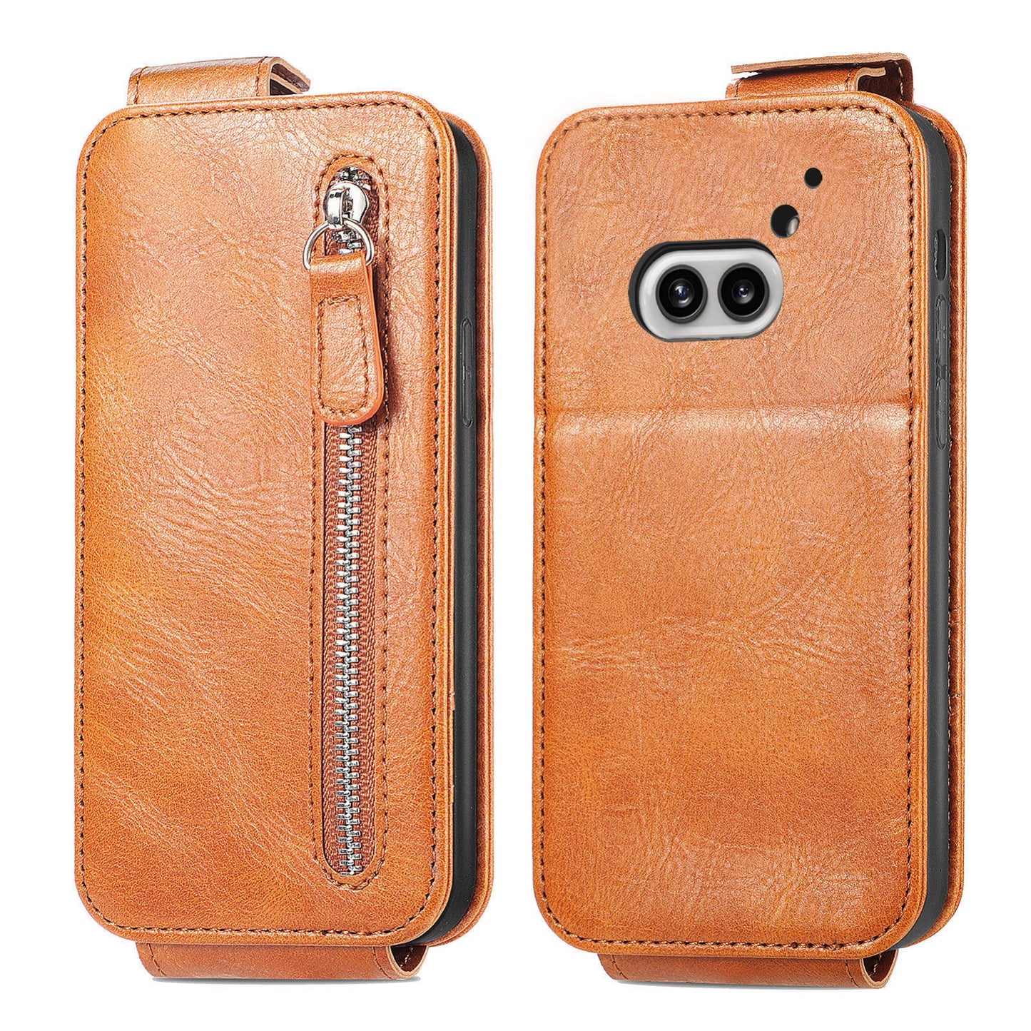 Nothing Phone 2a Zipper Wallet Case - Vertical Flip Leather Phone Cover with Multiple Card Slots and Stand