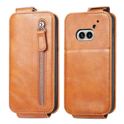 Nothing Phone 2a Zipper Wallet Case - Vertical Flip Leather Phone Cover with Multiple Card Slots and Stand