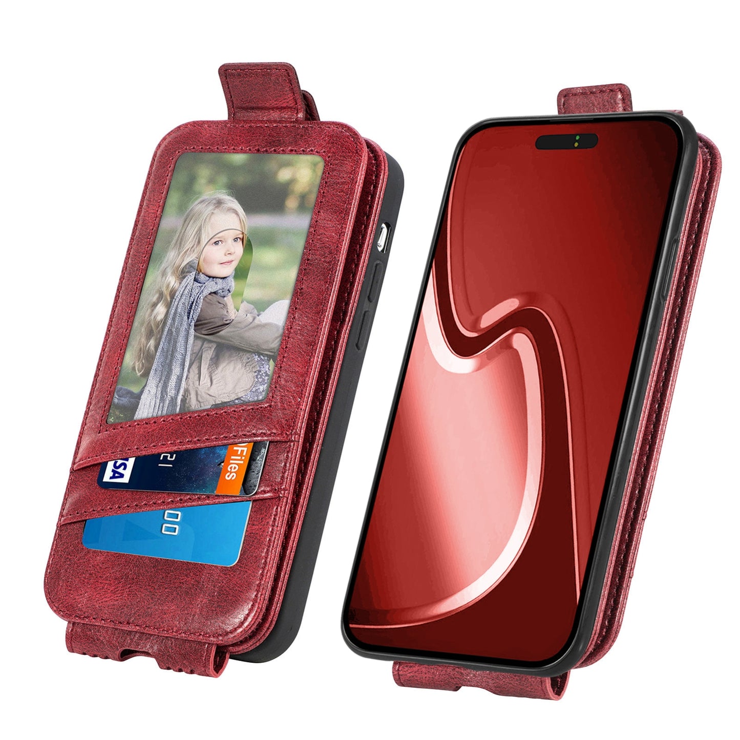 iPhone 16 Zipper Wallet Case - Vertical Flip Leather Phone Cover with Multiple Card Slots and Stand