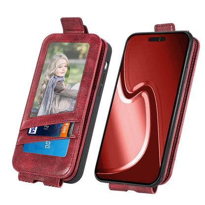 iPhone 16 Zipper Wallet Case - Vertical Flip Leather Phone Cover with Multiple Card Slots and Stand