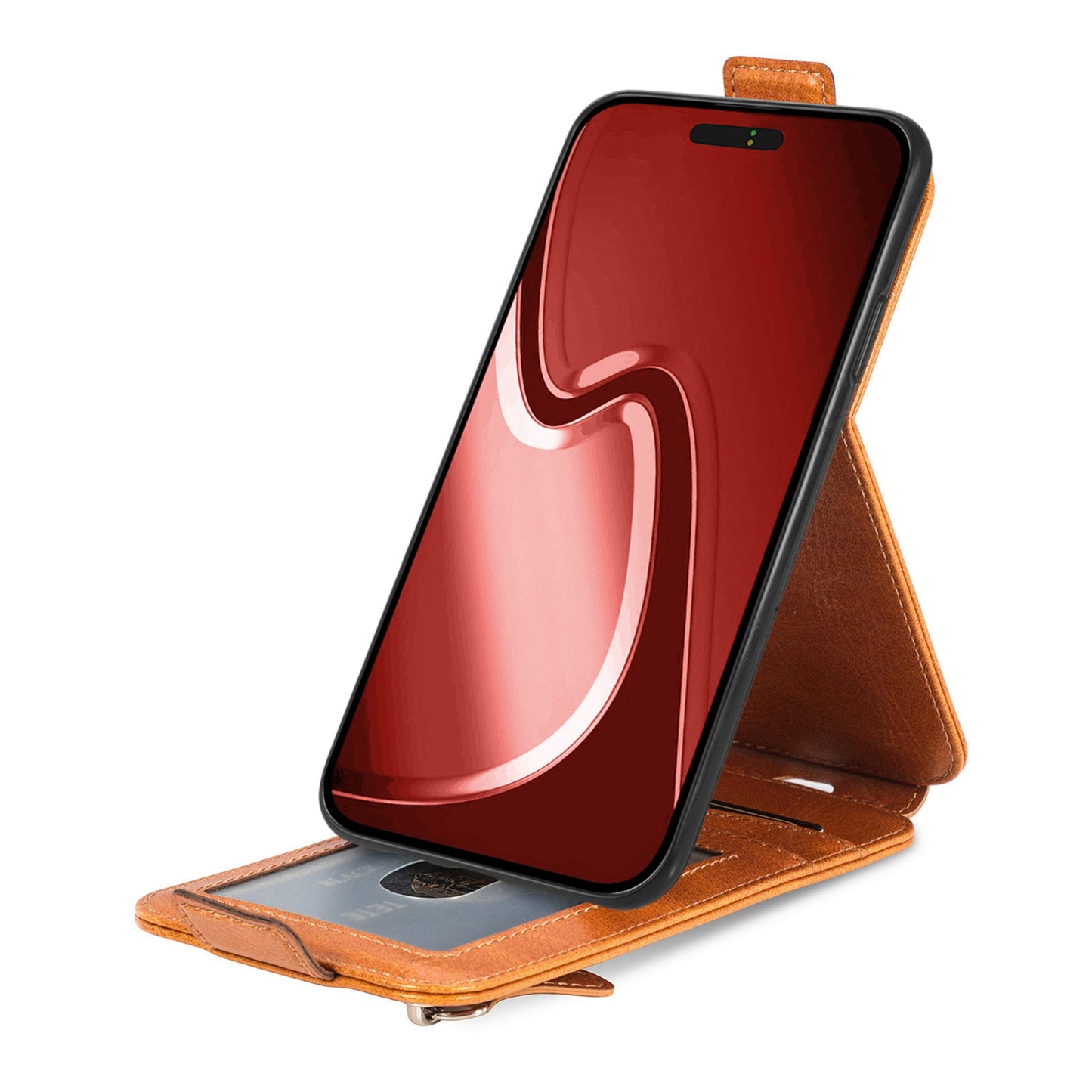 iPhone 16 Pro Zipper Wallet Case - Vertical Flip Leather Phone Cover with Multiple Card Slots and Stand