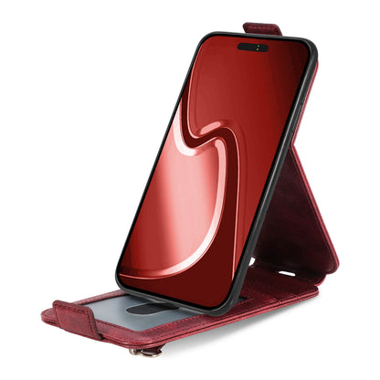 iPhone 16 Pro Max Zipper Wallet Case - Vertical Flip Leather Phone Cover with Multiple Card Slots and Stand