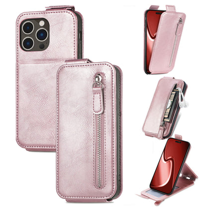 iPhone 16 Pro Max Zipper Wallet Case - Vertical Flip Leather Phone Cover with Multiple Card Slots and Stand