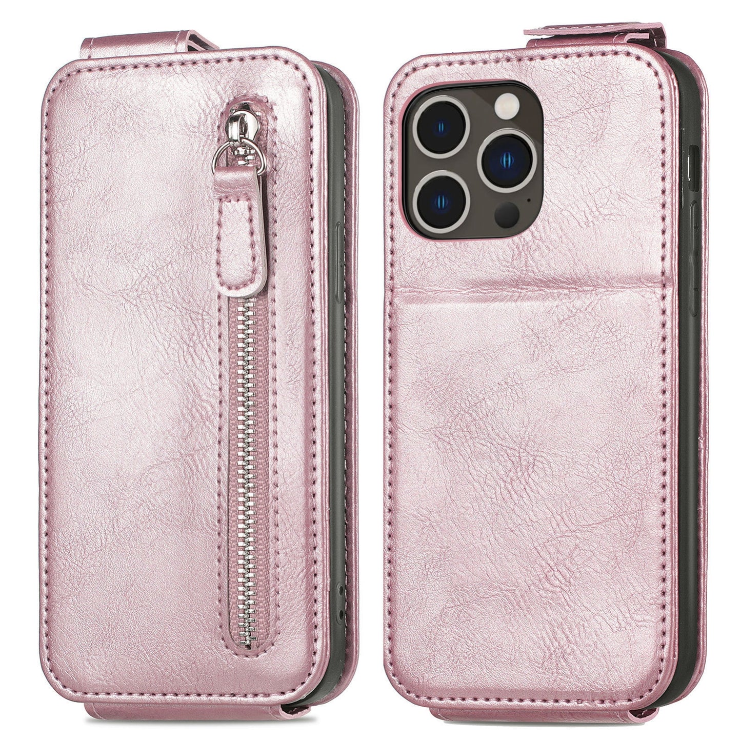 iPhone 16 Pro Max Zipper Wallet Case - Vertical Flip Leather Phone Cover with Multiple Card Slots and Stand