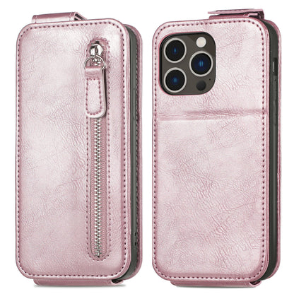 iPhone 16 Pro Max Zipper Wallet Case - Vertical Flip Leather Phone Cover with Multiple Card Slots and Stand