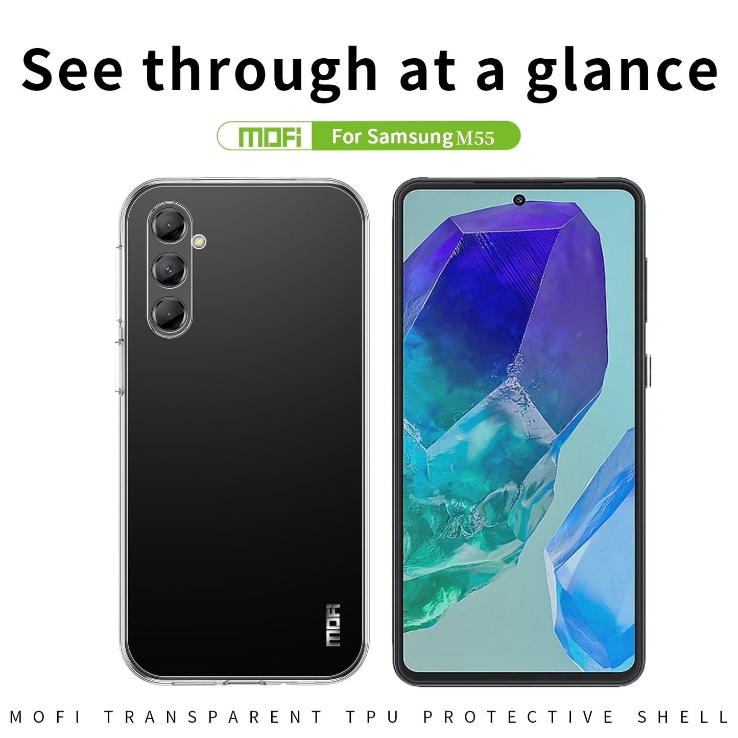 Samsung Galaxy M55 Clear TPU Case - Ultra-Thin, Shockproof, Anti-Yellowing Transparent Soft Protective Cover with Precise Cutouts, Scratch Resistance & Lightweight Design