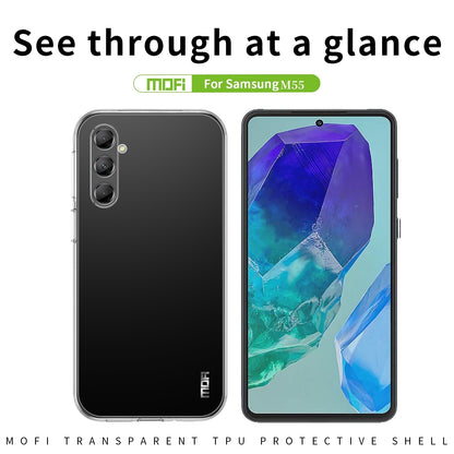Samsung Galaxy M55 Clear TPU Case - Ultra-Thin, Shockproof, Anti-Yellowing Transparent Soft Protective Cover with Precise Cutouts, Scratch Resistance & Lightweight Design