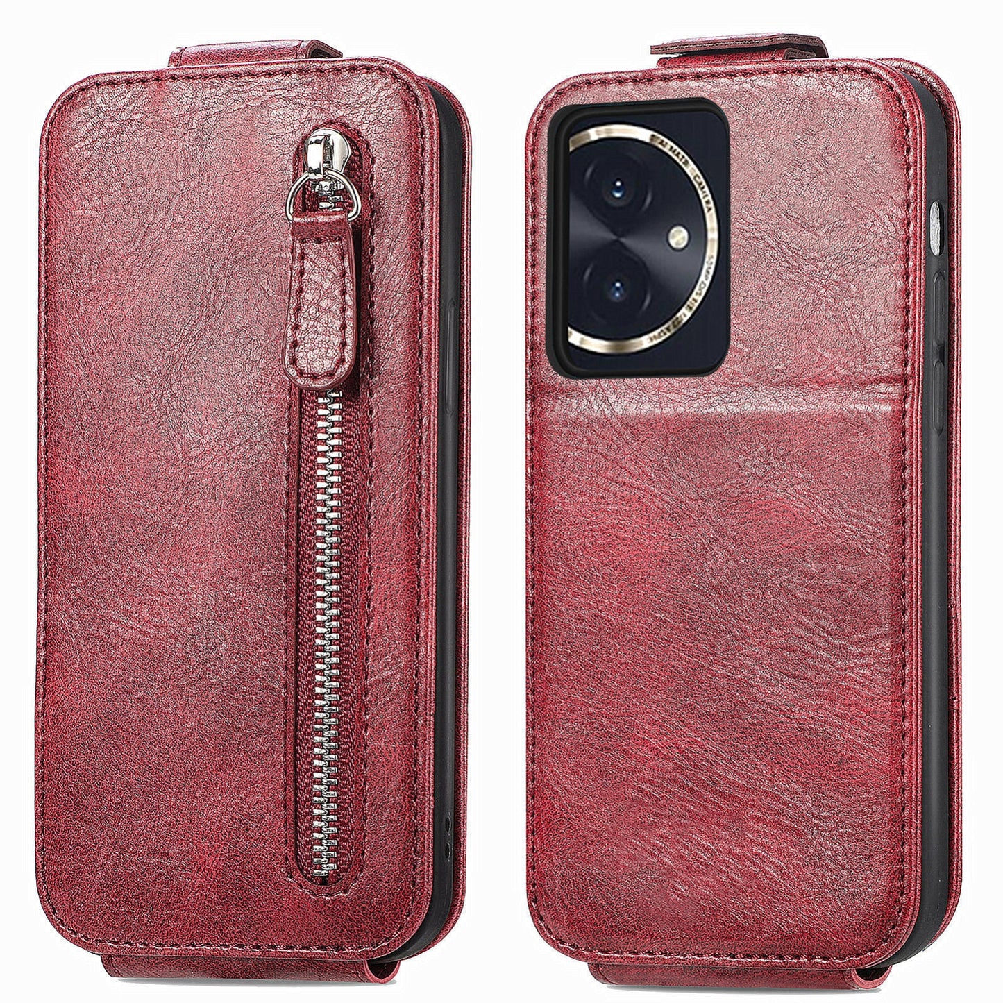 Honor 100 5G Zipper Wallet Case - Vertical Flip Leather Phone Cover with Multiple Card Slots and Stand