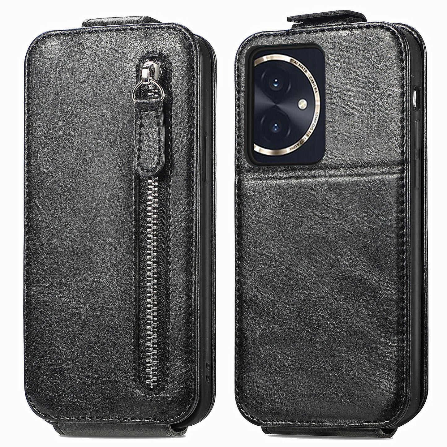 Honor 100 5G Zipper Wallet Case - Vertical Flip Leather Phone Cover with Multiple Card Slots and Stand