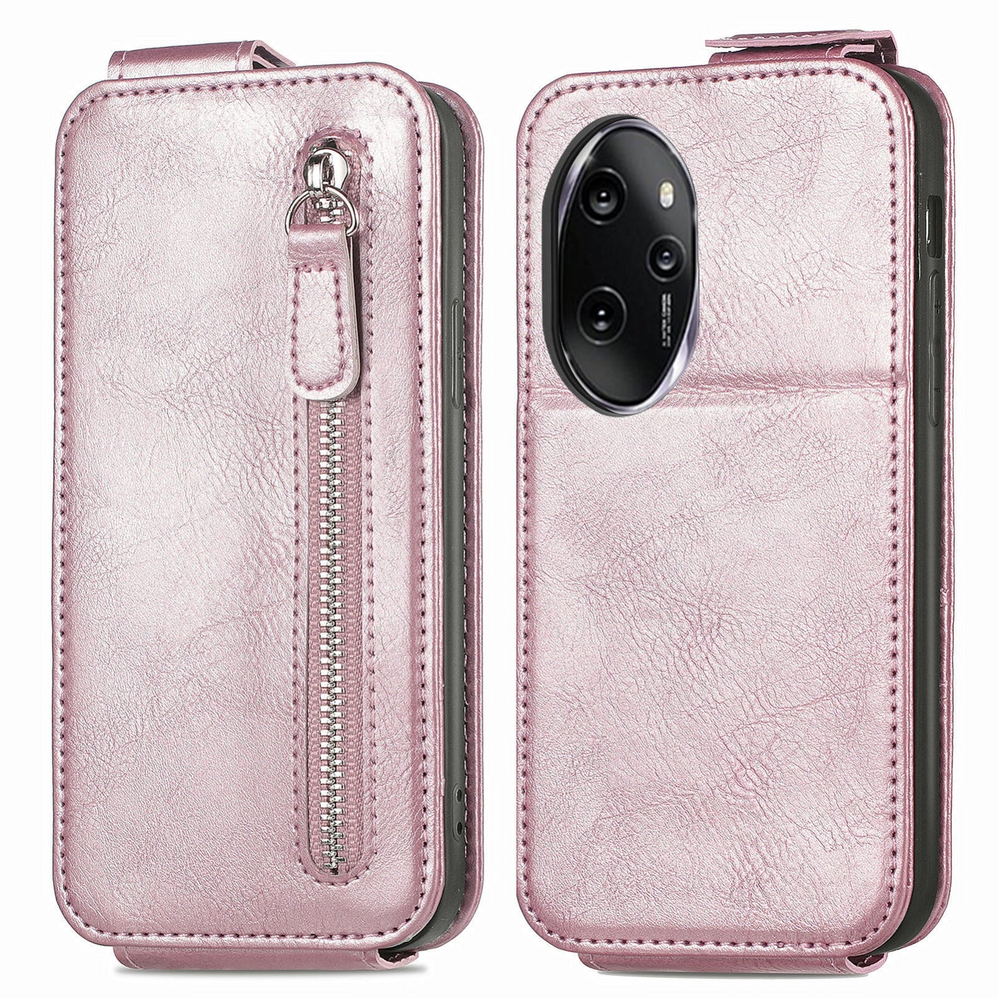 Honor 100 Pro Zipper Wallet Case - Vertical Flip Leather Phone Cover with Multiple Card Slots and Stand