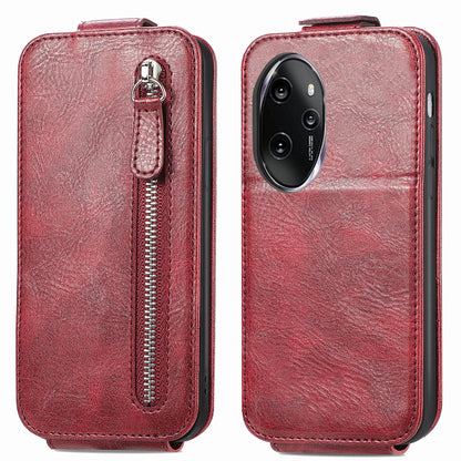 Honor 100 Pro Zipper Wallet Case - Vertical Flip Leather Phone Cover with Multiple Card Slots and Stand