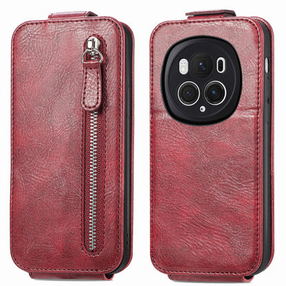 Honor Magic6 Pro Zipper Wallet Case - Vertical Flip Leather Phone Cover with Multiple Card Slots and Stand