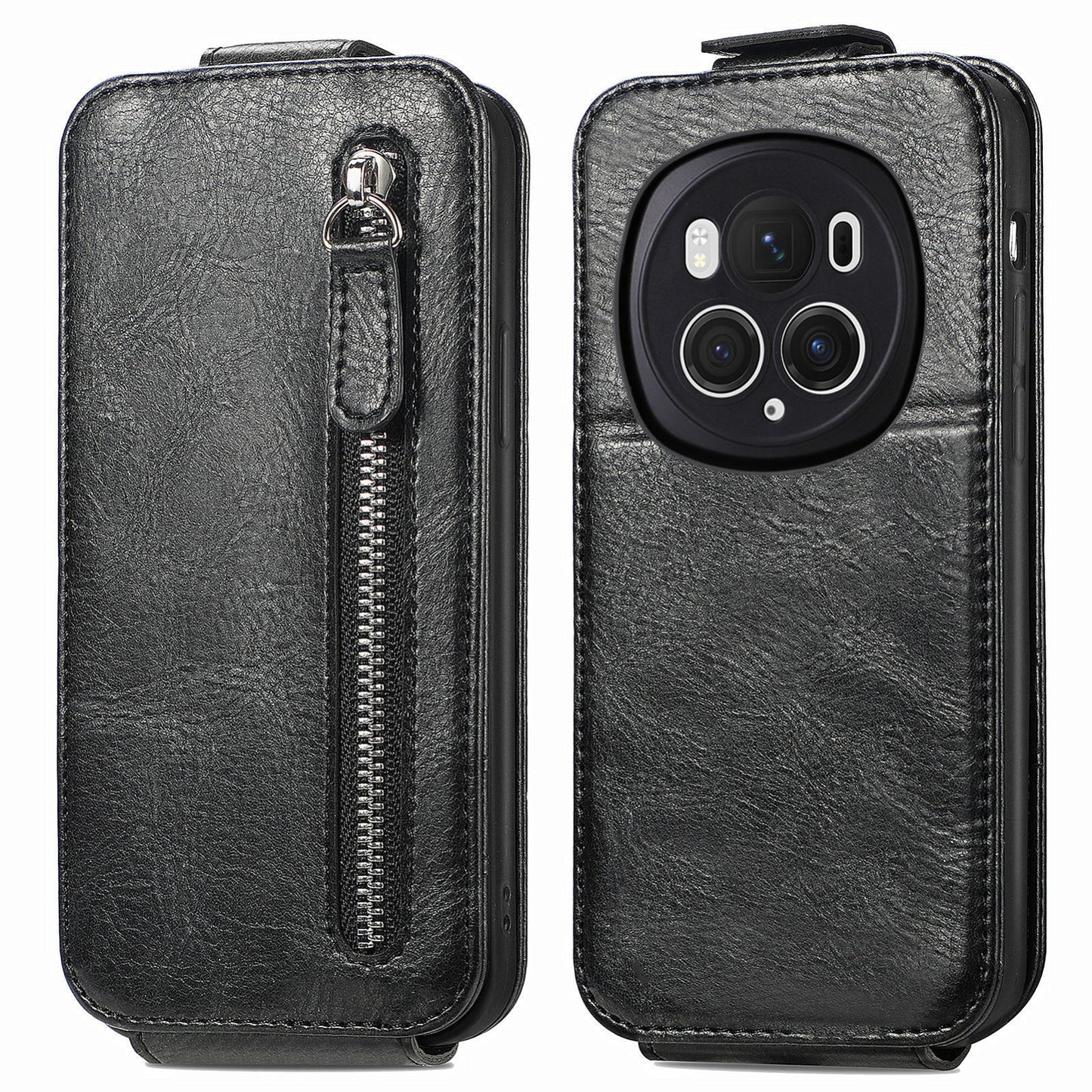 Honor Magic6 Pro Zipper Wallet Case - Vertical Flip Leather Phone Cover with Multiple Card Slots and Stand