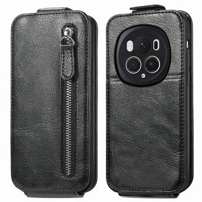 Honor Magic6 Pro Zipper Wallet Case - Vertical Flip Leather Phone Cover with Multiple Card Slots and Stand